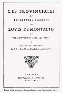 Les Provinciales的标题页由Blaise Pascal（1623-62），阿姆斯特丹，1657年（墨水在纸上） 作者 德国学校