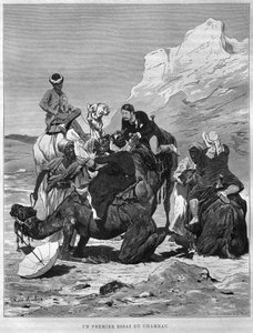 骆驼上的游客，来自Georg Moritz Ebers的Legypte（1837-98），1881年（bw雕刻） 作者 德国学校