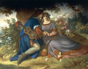 “在菩提树下，在荒野上……”，来自 Lohengrin Saga（壁画） 作者 德国学校
