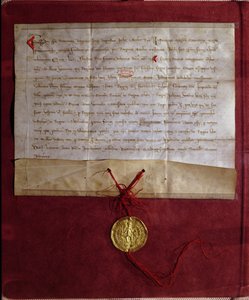 由弗雷德里克二世（1194-1250）承担为国王路易九世（1214-70）提供马匹，武器和第七次十字军东征的规定，1246 作者 德国学校