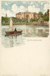 德国卡尔斯鲁厄市的景色(chromolitho) 作者 德国学校