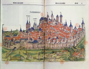 从纽伦堡纪事报（Hartmann Schedel，1440-1514）1493（彩色木刻）看纽伦堡（Nuremberg）镇 作者 德国学校