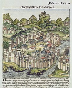 从纽伦堡纪事报（Hartmann Schedel）（1440-1514）1493（木刻）看到的城墙君士坦丁堡 作者 德国学校