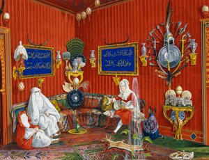 哈布斯堡王朝马克西米利安（1832-1867）的里雅斯特住所拉扎罗维奇别墅的东方房间，由杰尔马诺·普罗斯多米米绘制的蛋彩画 作者 Germano Prosdocimi