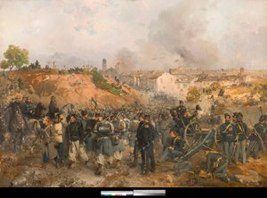 Risorgimento, 第二次意大利独立战争：1859 年 5 月 30 日奥地利帝国与撒丁岛-皮埃蒙特王国和法国联军之间的帕莱斯特罗战役 绘画者：Gerolamo Induno（1825-1890 年） 1860 年 私人收藏 作者 Gerolamo Induno