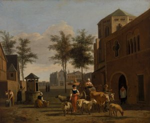 科隆的看法与圣Gereon和圣徒Pantaleon c 1670教会 作者 格里特·阿德里亚恩斯·贝克海德