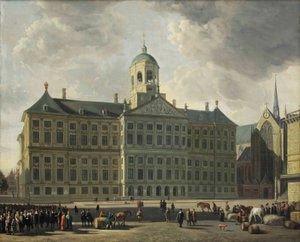 带有新市政厅，Nieuwe Kerk和Waag，阿姆斯特丹的大坝景观 作者 格里特·阿德里亚恩斯·贝克海德