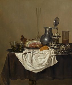 静物与火腿》，1650年。 作者 格里特·威廉姆斯。和达