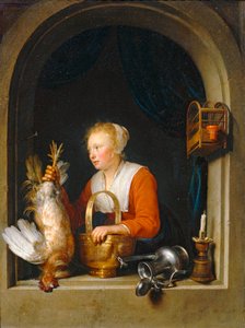 Femme accrochant un coq à sa fenetre, dit aussi La Menagère hollandaise - 妇女将公鸡挂在自家窗台上，又称荷兰家庭主妇 ...