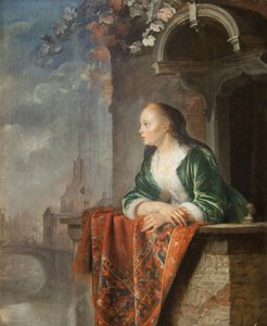 Jeune femme sur un balcon - Young woman on a balcony - Gerard (Gerrit) Dou (1613-1675). Oil on canvas, ca 1665. National Gallery, Prague 作者 葛瑞特窦