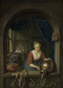 窗边的女仆，约 1660 年（木板油画） 作者 Gerrit 或 Gerard Dou