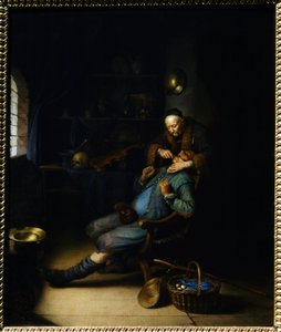 拔牙器。 Gerard Dou（或 Gerrit Dow）的绘画（1613-1675） 作者 葛瑞特窦