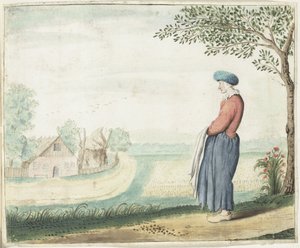 风景中的农妇 作者 Gesina ter Borch（艺术家签名）