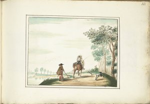 马背上的绅士和女士以及风景中的行人 作者 Gesina ter Borch（艺术家签名）