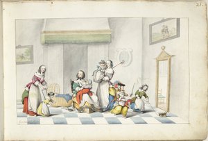 有三名妇女和儿童的儿童房 作者 Gesina ter Borch（艺术家签名）