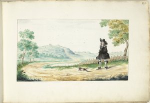 乡间小路上散步的绅士 作者 Gesina ter Borch（艺术家签名）