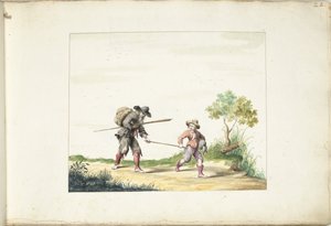 一个男孩领着一个瞎眼的老乞丐 作者 Gesina ter Borch（艺术家签名）