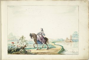 风景中的骑马女子 作者 Gesina ter Borch（艺术家签名）