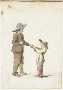 男孩给一个小男孩一个苹果 作者 Gesina ter Borch