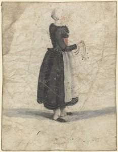 手持装饰品或袋子的北荷兰妇女 作者 Gesina ter Borch