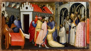 林肯的圣休驱魔一个被魔鬼附身的人 - Gherardo Starnina 的绘画（约 1364-1413） - 1404-1407 - 面板上的蛋彩画 - 28.4x50.4 -