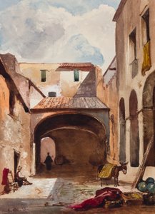 通道和带有数字的街道，还有Borbone瞳孔，可能是Prince Alfonso Maria di Borbone（1841-1934），1853年（铅笔，wc和水粉在纸上） 作者 贾辛托·吉甘特（Giacinto Gigante）