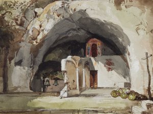 玛利亚圣玛丽亚dell&39;Olearia教堂的废墟，由Maria Annuzuata di Borbone公主（1843-1871）添加（铅笔，wc和水粉在纸上）