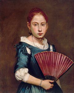 拿着扇子的年轻女孩，约1740年，由Giacomo Ceruti，又称Pitocchetto（1698-1797），布面油画，65x54厘米