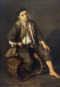 坐在篮子上的跑腿男孩，约 1735 年（布面油画） 作者 贾科莫·切鲁蒂