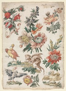 有鸟和狮鹫的花卉图案