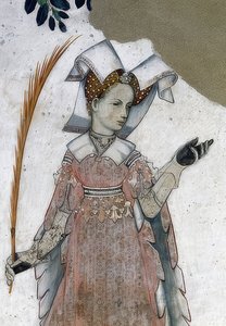 代表萨卢佐（Saluzzo）的玛格丽特及其同伴为历史和神话英雄和女英雄。详细信息：Tommaso III的妻子Marguerite de Roussy。作为Teuca。 1418-30 作者 Giacomo Jaquerio