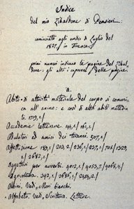Giacomo Leopardi（1798 - 1837）的 Zibaldone（或“Pensieri”）手稿的开头。 1817-1832 年 作者 贾科莫·利奥帕迪（Giacomo Leopardi）