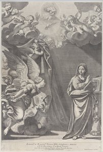 天使报喜》，左边是加布里埃尔和其他天使，上面是父神，168...，1687-1717年。 作者 贾科莫·玛丽亚·乔万尼尼