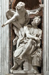 先知哈巴谷（Habaquq、Habakuk、Habakkuk、Abakuk、Havakuk）和天使（The prophet Habakkuk and the angel） 大理石雕塑，吉安-洛伦佐-贝尔尼尼（1598-1680） 1656-1661 罗马，Basilica di Santa Maria del Popolo，Cappella Chigi