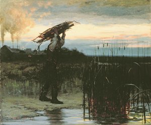 男子手持棍棒在黄昏，1879年