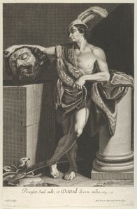 大卫交叉站立，手持歌利亚的头颅，在L.的基座上，约1635-45。