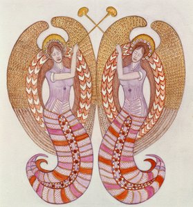 两个带喇叭的天使，1995年（wc） 作者 吉莲·劳森（Gillian Lawson）