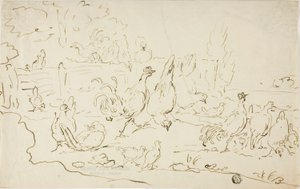 院子里的鸡和公鸡 作者 吉利斯·克莱斯。德·洪德科特