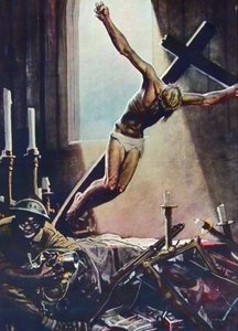 二战反美海报 - 美国黑人掠夺教堂 - Gino Boccasile（1901-1952 年）创作的海报 - 1943 年意大利反美宣传 - Gino Boccasile（1901-1952 年）创作的海报