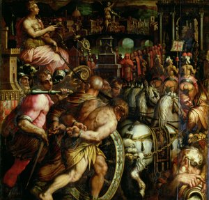 从 Cinquecento 家具展的天花板看比萨战后的胜利 作者 Giorgio (and workshop) Vasari