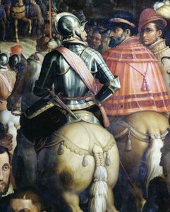 意大利锡耶纳的战后胜利。细节。乔治-瓦萨里及其工作室（1511-1574 年）的绘画作品