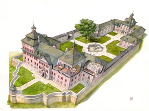 巴洛克建筑：意大利博尔扎诺州马雷塔沃尔夫施特赫恩城堡的重建 插图：乔治-阿尔贝蒂尼。(使用该作者的作品无需向第三方申请授权或支付额外费用）。 作者 乔治·阿尔贝蒂尼