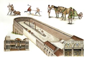 拜占庭：重建君士坦丁堡赛马场，这是君士坦丁一世在 4 世纪建造的一个类似罗马马戏团的赛马场。赛道中央有方尖碑和圆柱作为装饰。现在的土耳其伊斯坦布尔