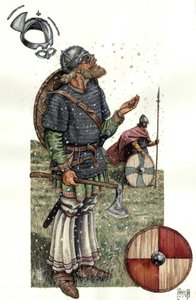中世纪：9 世纪的维京勇士。 作者 乔治·阿尔贝蒂尼