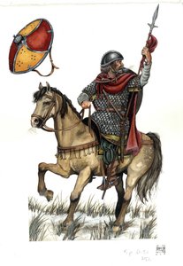 中世纪：卡洛林重骑兵的士兵。8 世纪 作者 乔治·阿尔贝蒂尼