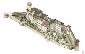 重建布昂斯基奥城堡，特伦托埃维克王子的旧居。意大利 插图：乔治-阿尔贝蒂尼。(使用该作者的作品无需向第三方申请授权，也无需支付任何费用。 作者 乔治·阿尔贝蒂尼