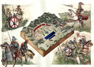 拜占庭人与奥斯特罗哥特人之间的哥特战争（535-553 年）：552 年 7 月的塔吉奈战役使查士丁尼的拜占庭人得以从拉文纳进军罗马。