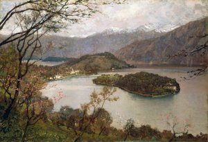 科莫湖科马西纳岛风景，乔治-贝洛尼（1861-1944），布面油画，69.5x100厘米 作者 乔治·贝罗尼（Giorgio Belloni）