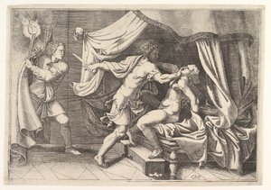 塔金（Tarquin）袭击卢克雷蒂娅（Lucretia），这是一名左仆人在现场目击现场。 1540。