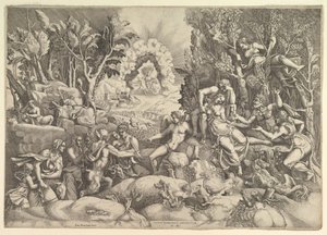 Procris之死，Cephalus mournig在右边被...包围的Procris之死。 1540。
